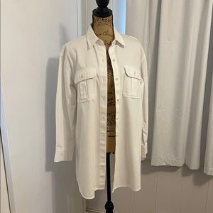 Theory White Longline Shirt Jacket with Chest Pockets